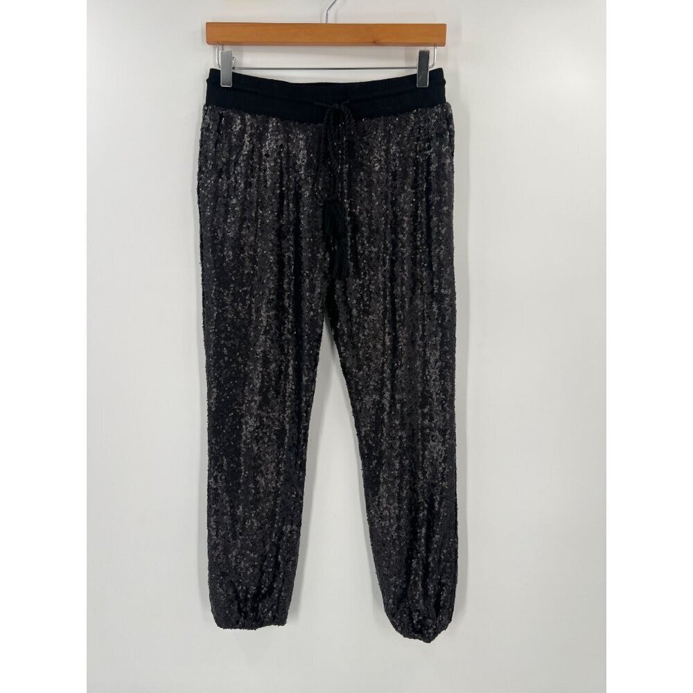 Evenuel S Black Sequin Jogger Pants‎ Sparkly Cuffed Athleisure Party Holiday